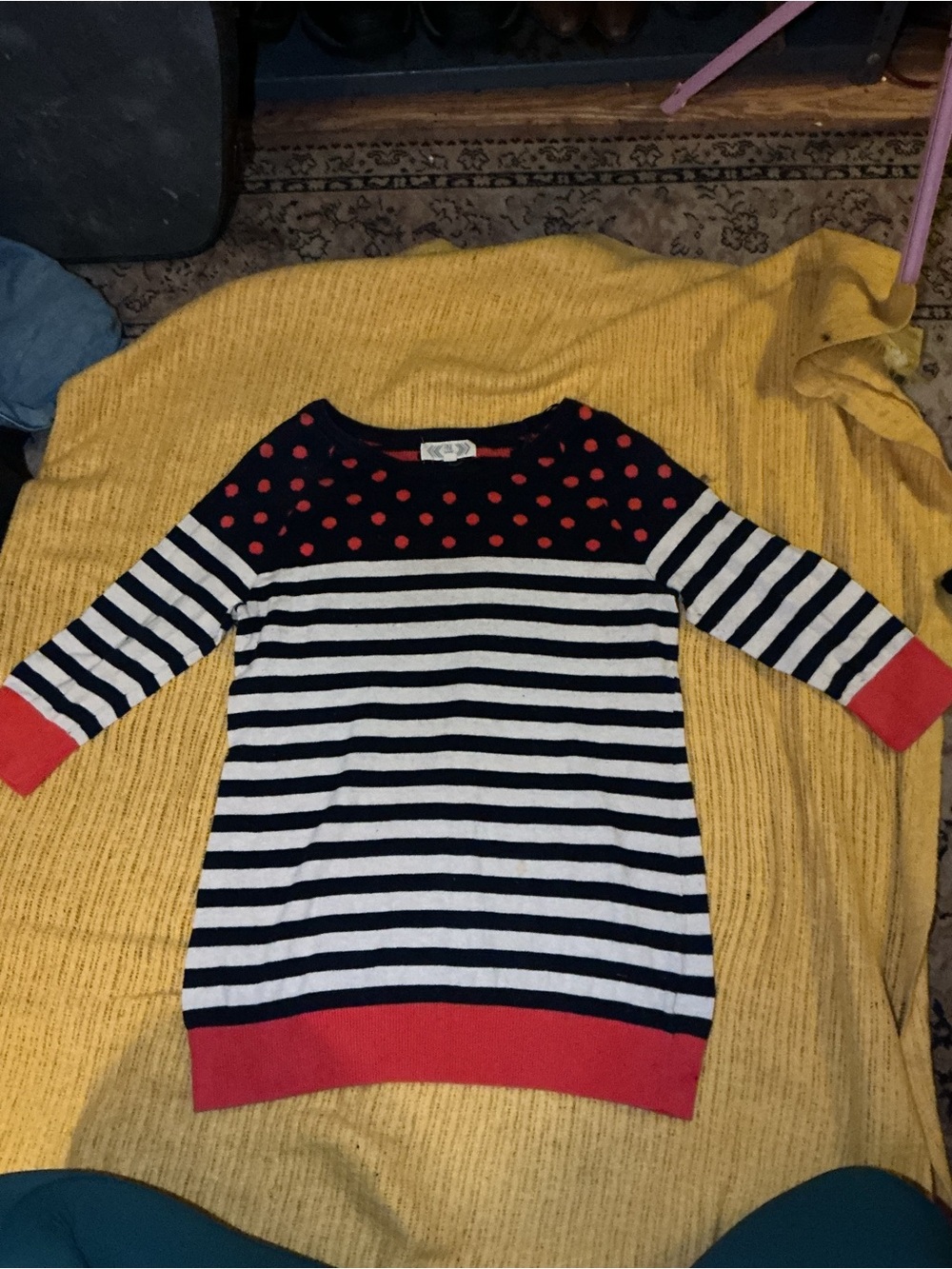 Pink Rose Navy, White & Red Striped Crewneck Sweater